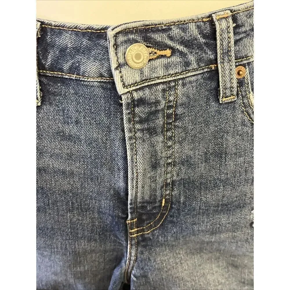 Old Navy Blue Denim Cuffed OG High Rise Shorts Women’s Size 10 Dark Wash